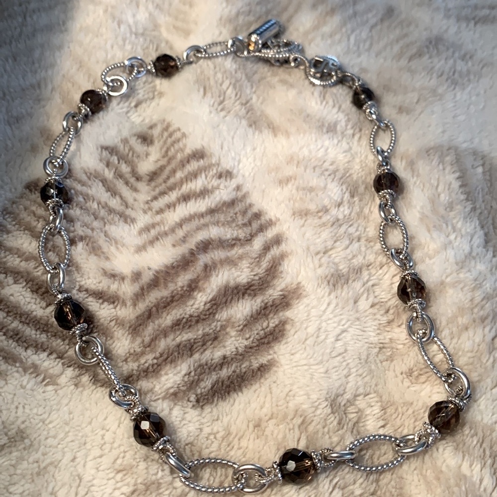 Judith Ripka smoky quartz necklace with onyx citrine toggle close